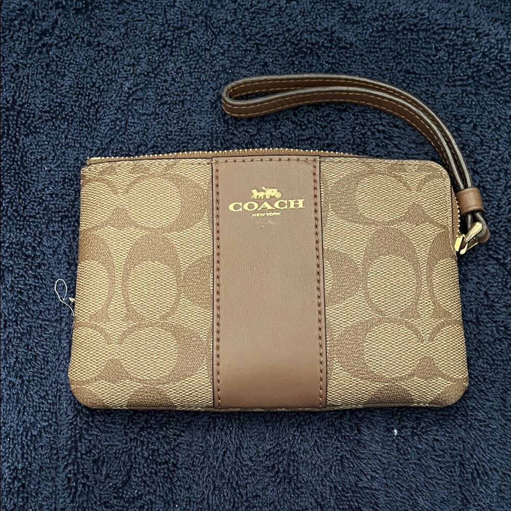 Coach Tan and Brown Signature Wristlet